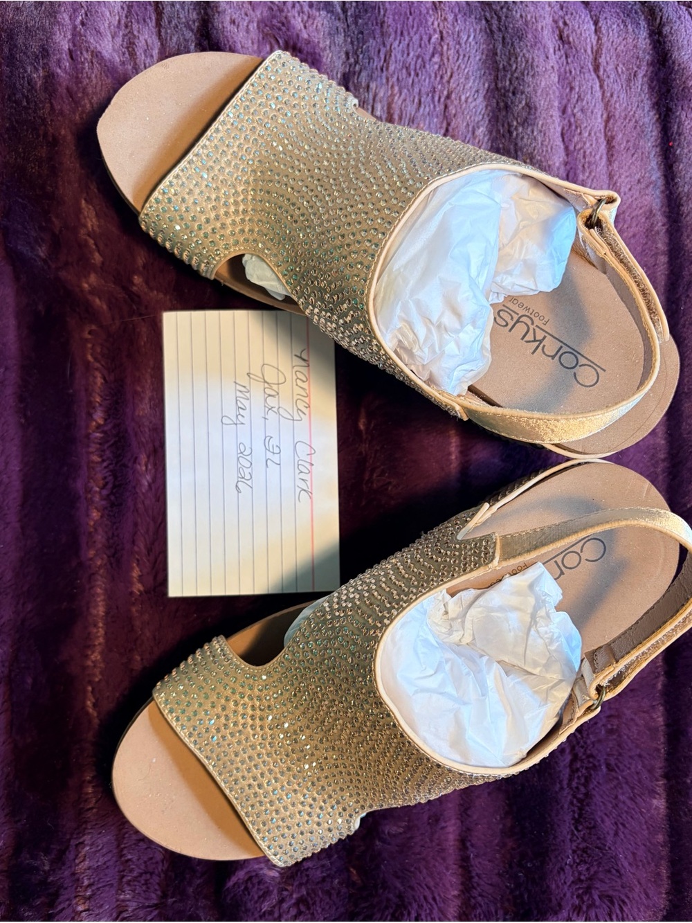 Corkys Sparkling Gold Peep-Toe Wedge Sandals